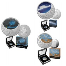 AUSTRALIA 2020/2021 . ONE 1 DOLLAR . SET OF 3 STAR DREAMING PROOF COINS . EMU IN THE SKY . SEVEN SISTERS . SHARK IN THE STARS